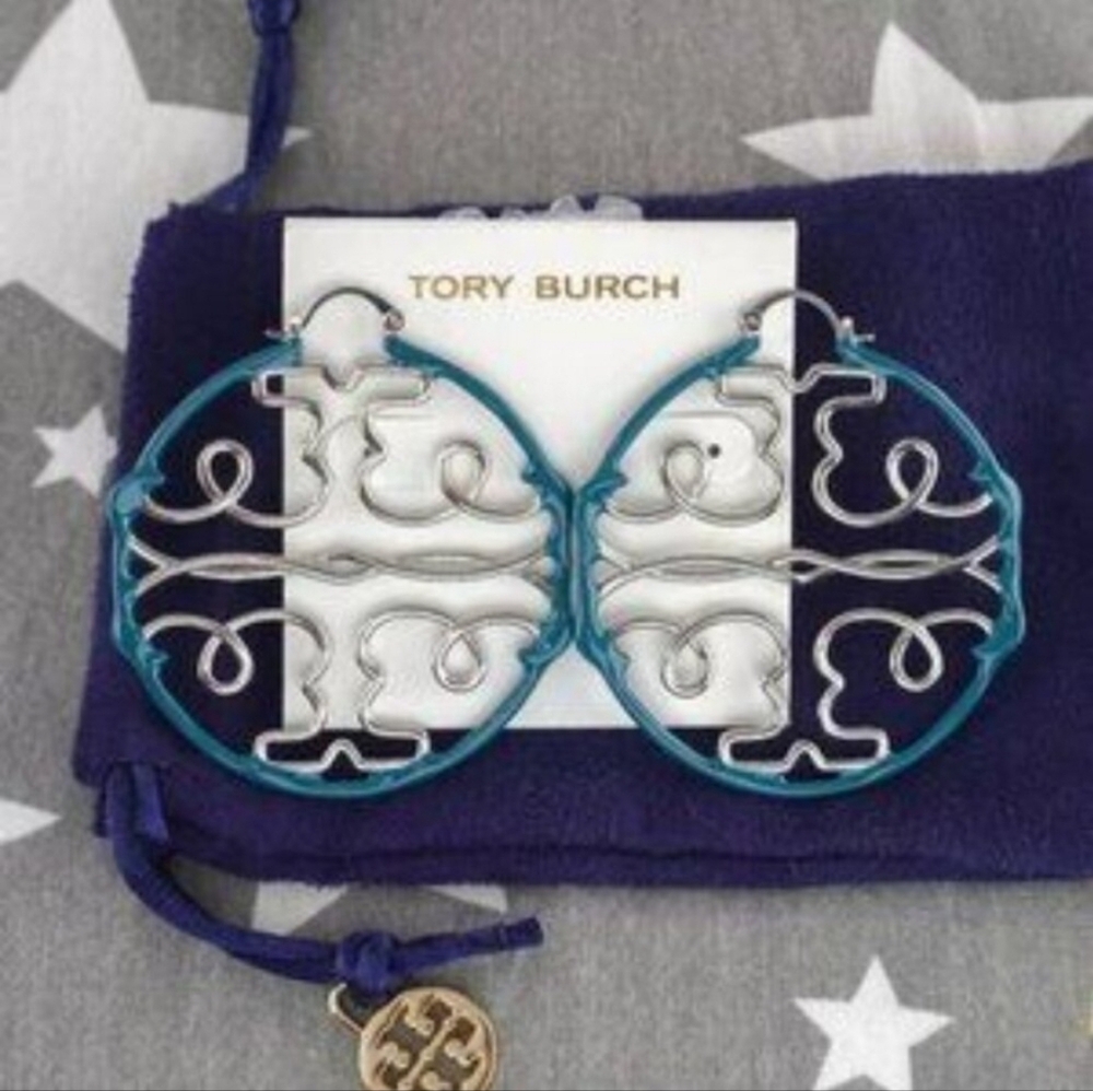 Tory Burch Silver and Blue Filigree Earrings